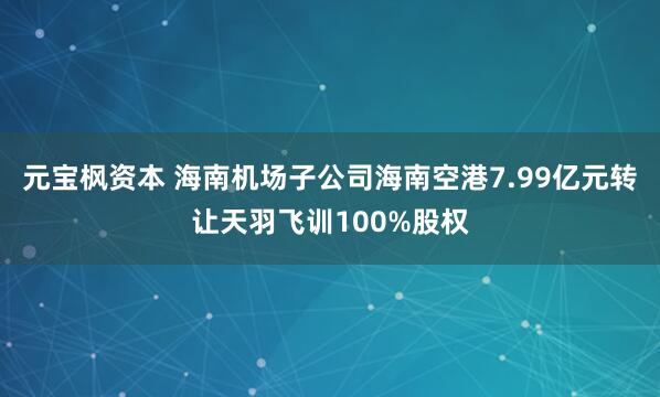 元宝枫资本 海南机场子公司海南空港7.99亿元转让天羽飞训100%股权